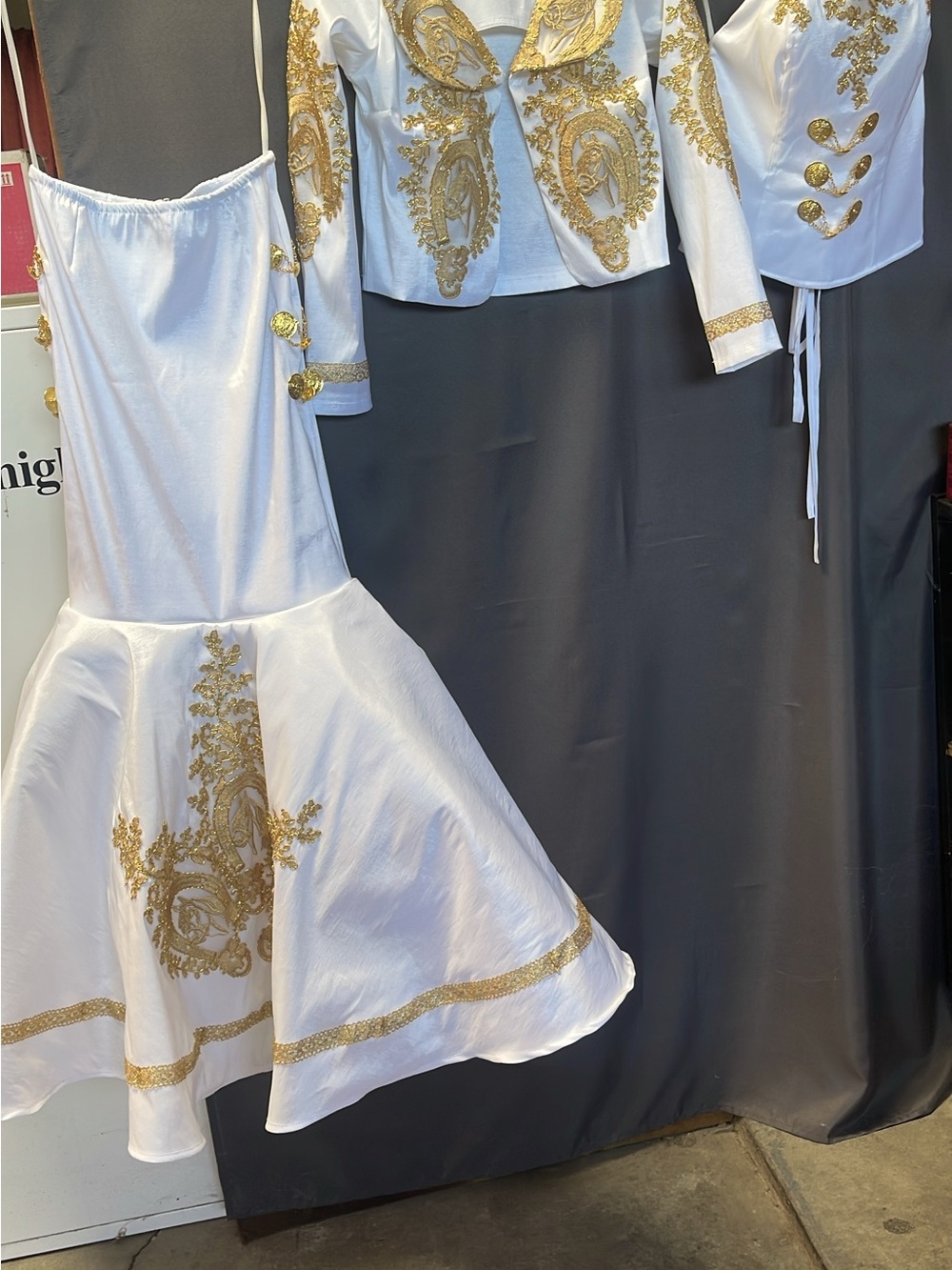 White and Gold Embroidered Formal Dress - Sleeveless Mermaid Skirt